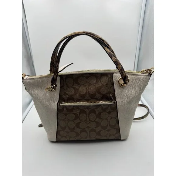 Coach Signature Canvas Leather Satchel Crossbody Tote Bag Beige Brown - Picture 1 of 4